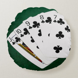 Poker Hands - Straight Flush - Clubs Anzug Rundes Kissen