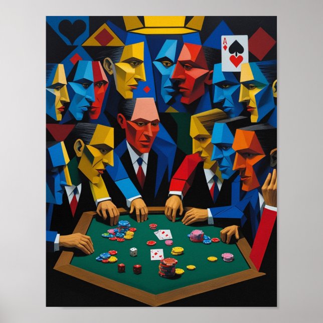 Poker im kubistischen Stil spielen um den Tisch Poster (Vorne)