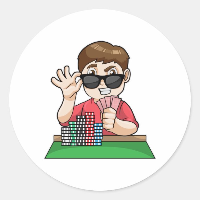 Poker im Poker mit Sonnenbrille Runder Aufkleber (Vorderseite)