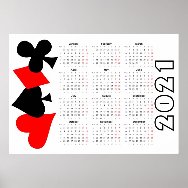 Poker Kalender 2021 Poster - Montag starten (Vorne)