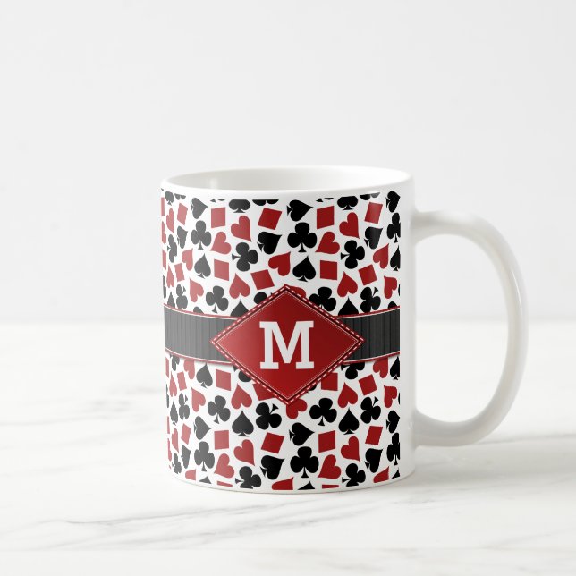 Poker-Kasino-Anzugs-Muster-Monogramm Tasse (Rechts)