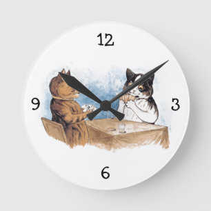 Poker-Kätzchen-Uhr Runde Wanduhr