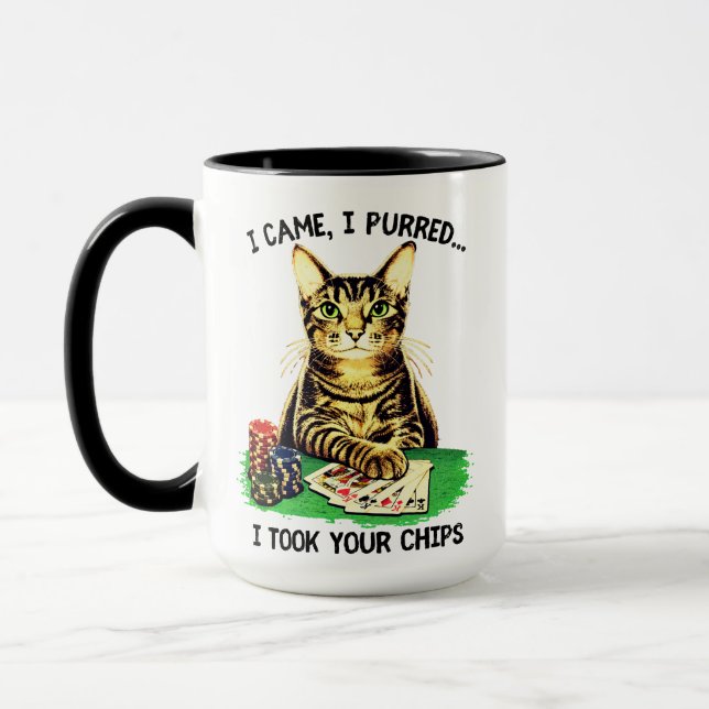 Poker-Katze gewinnt den Pot Tasse (Links)