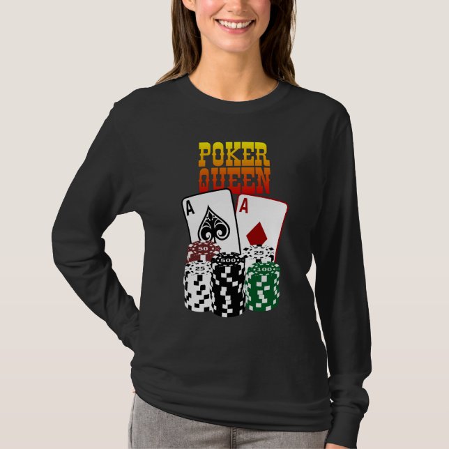 Poker-Königin - zwei Asse und Chips T-Shirt (Vorderseite)