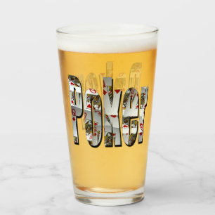 Poker-Logo mit Queens Poker Cards, Glas
