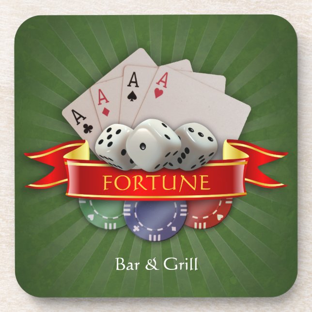 Poker Mania - Karten, Dices, Chips Getränkeuntersetzer (Vorderseite)