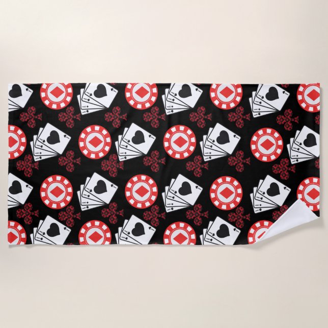 Poker Muster Aces Crosses Playing Cards Trendy Strandtuch (Vorderseite)