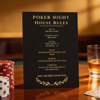Poker Nacht Hausregeln Schild Schwarz und Gold