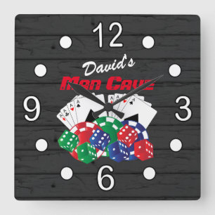 Poker Night at Man Cave Quadratische Wanduhr