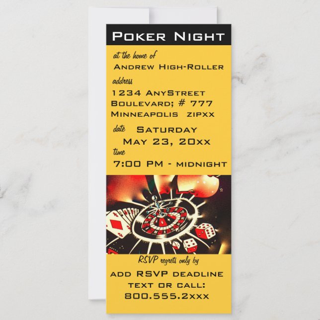 Poker Night Casino Themenangebot Einladung (Vorderseite)