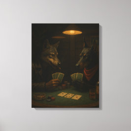 Poker Night | Wolf and Doberman Noir Art Leinwanddruck