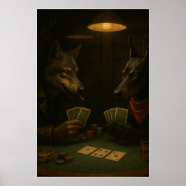 Poker Night | Wolf and Doberman Noir Art Poster
