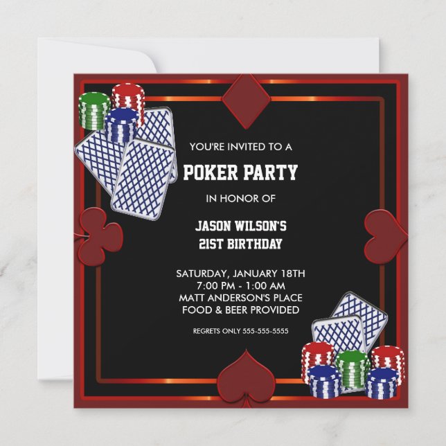 Poker Party Geburtstagsparty Einladung (Vorderseite)
