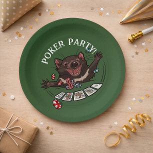 Poker Party Royal Flush Tasmanian Devil Cartoon Pappteller