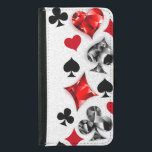 Poker Player Gambler Kartenspielen Anzug Las Vegas Geldbeutel Hülle Für Das Samsung Galaxy S5<br><div class="desc">Grauer,  texturierter Hintergrund mit polygonalen Spielkarten-Symbolen. Symbole für Spielkarten,  Herz,  Diamant,  Pik und Club.</div>