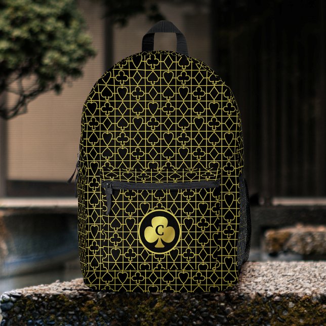 Poker Player Monogram Club Black Gold Card Anzug Bedruckter Rucksack (Von Creator hochgeladen)