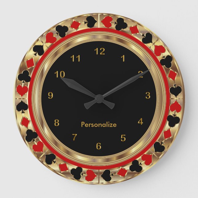 Poker Playing Cards Große Wanduhr (Vorderseite)