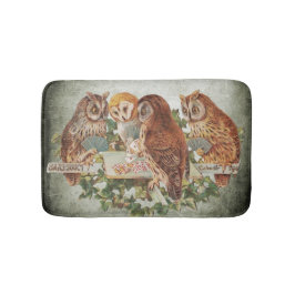 Poker Playing Owls Vintag Illustration Badematte