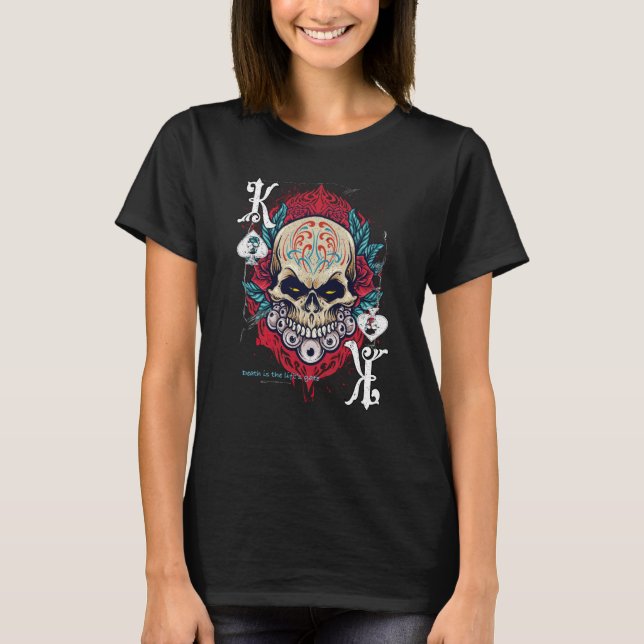 Poker Playing Sugar Skull Spades King Dia De Muert T-Shirt (Vorderseite)