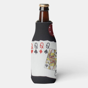 Poker, Quad Queens, Stubby Holder. Flaschenkühler