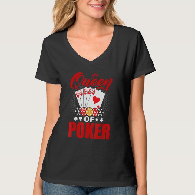 Poker Queen Gambling Casino Card Game Hand Bluff F T-Shirt (Vorderseite)
