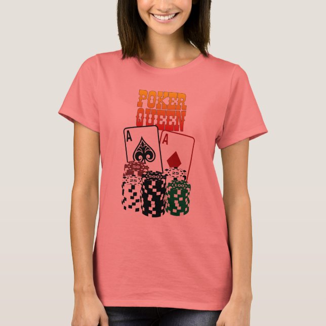 Poker Queen - Zwei Aces und Chips T-Shirt (Vorderseite)