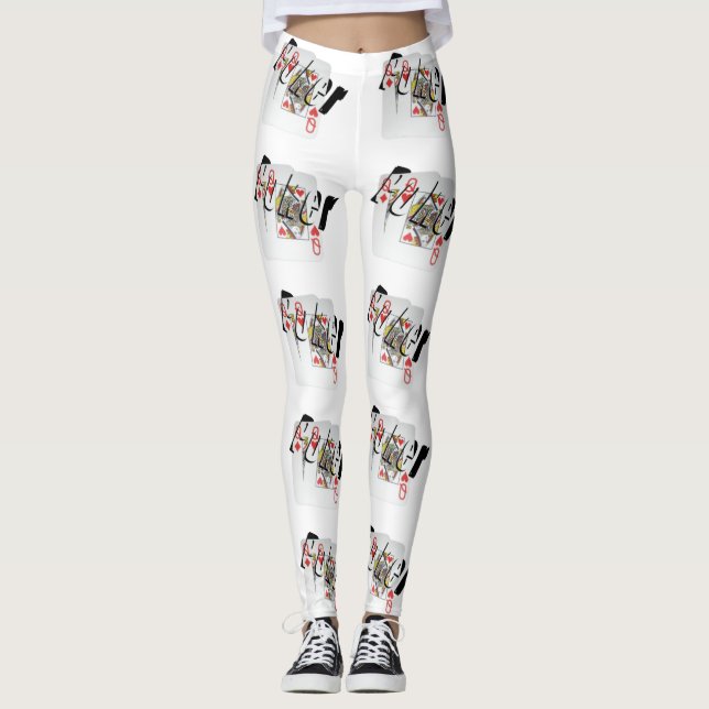 Poker Queens-Logo, Ladys White Patches Leggings (Vorderseite)