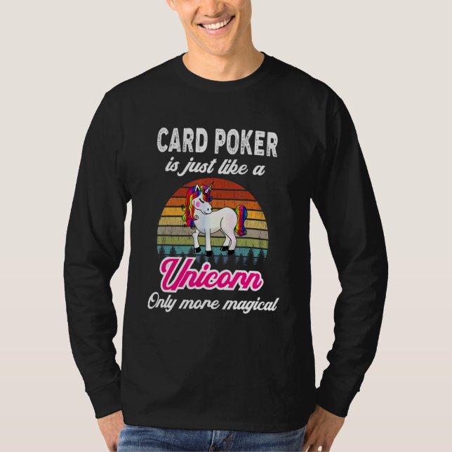 Poker-Retro-Einhorn Vintager Sonnenuntergang T-Shirt (Vorderseite)