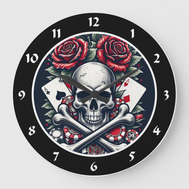 Poker Skull Clock Große Wanduhr (Vorderseite)