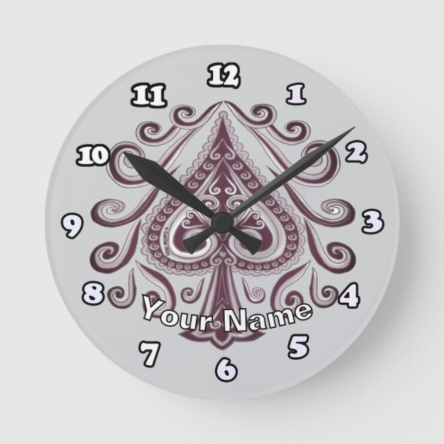 Poker Spades  Runde Wanduhr (Vorderseite)