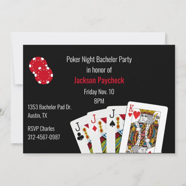 Poker Themed Bachelor Party Einladung (Vorderseite)