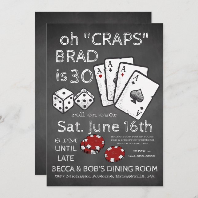 Poker Themed Party Einladung (Vorne/Hinten)