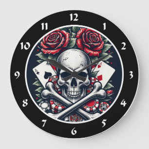 Poker-Totenkopf-Uhr Große Wanduhr