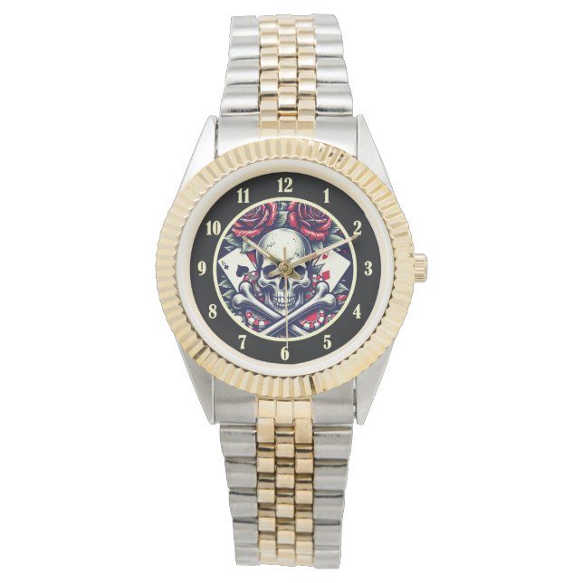 Poker-Totenschädel Armbanduhr (Vorderseite)