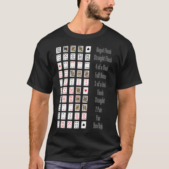 Poker Winning Hand Ranking Guide und Cheat Sheet F T-Shirt (Vorderseite)