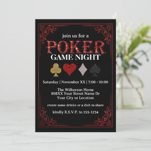 Pokerabend mit Kartenspiel auf schwarzer Pokertour Einladung