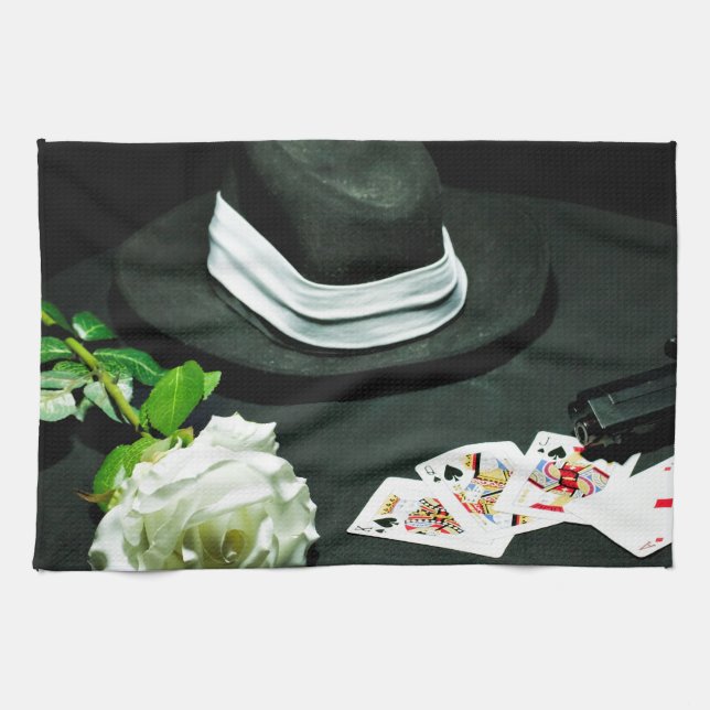 Pokergangster-Gewehr-Rose Küchentuch (Horizontal)