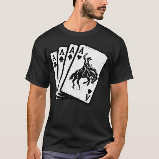 Pokerhand 4 Asse Bronco-Reitender Cowboy-Rodeo T-Shirt
