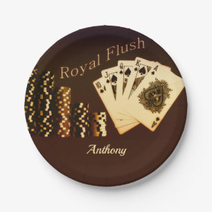 Pokerparty-Teller mit Royal Flush-Motiv Pappteller