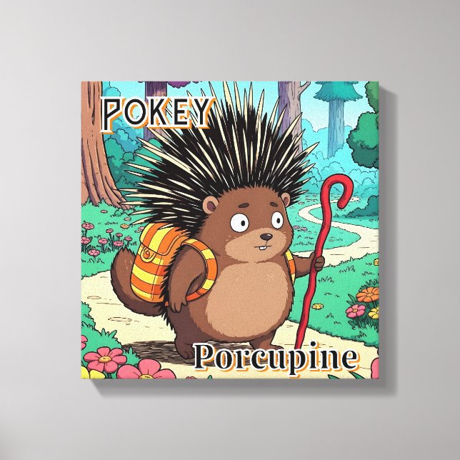 Pokey Porcupine | Niedlicher Cartoon Kids Kinderzi Leinwanddruck (Vorderseite)