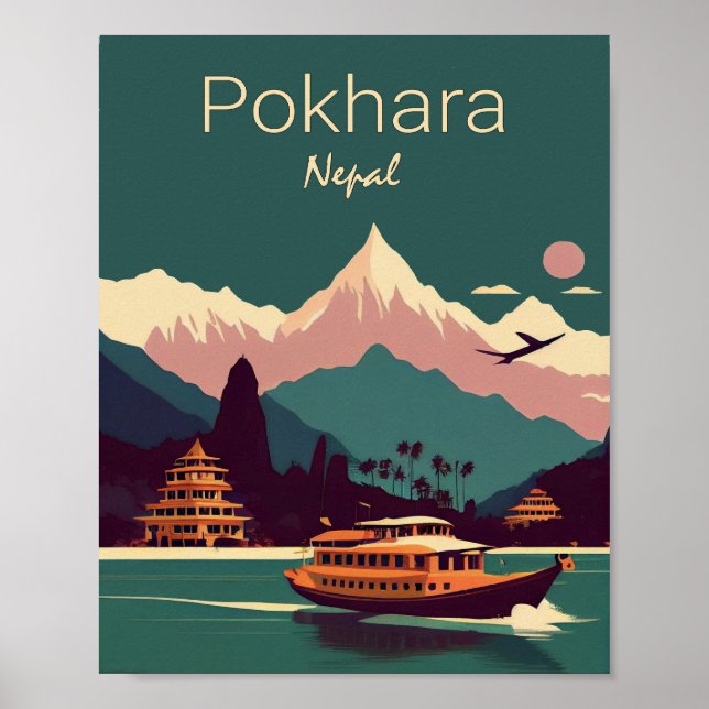 Pokhara Nepal Minimalistisch Vintage Travel Poster (Vorne)