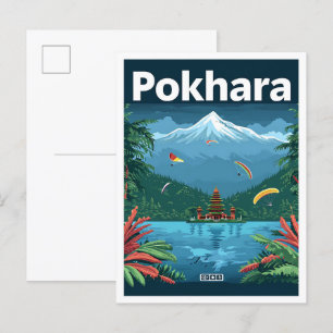 Pokhara Nepal Vintage-Kunst-Reiseillustration Postkarte