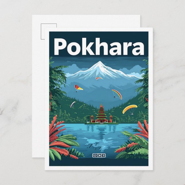 Pokhara Nepal Vintage Kunstreise mit dem Ausland Postkarte (Vorne/Hinten)