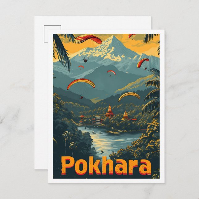 Pokhara Nepal Vintage Kunstreise mit dem Ausland Postkarte (Vorne/Hinten)