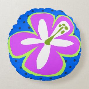 Pokii Hawaiian Aloha Hibiskus Polka Dot Reversible Rundes Kissen