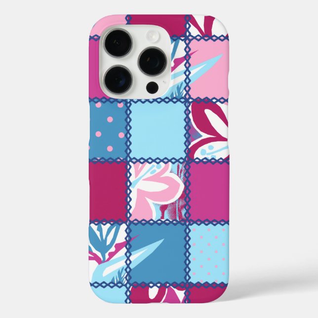 Pokii Hawaiian Floral and Dot Patchwork Pink Case-Mate iPhone Hülle (Rückseite)