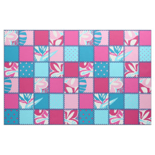 Pokii Hawaiian Floral and Dot Patchwork Stoff