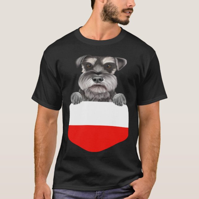 Poland Flag Miniature Schnauzer Dog In Pocket T-Shirt (Vorderseite)