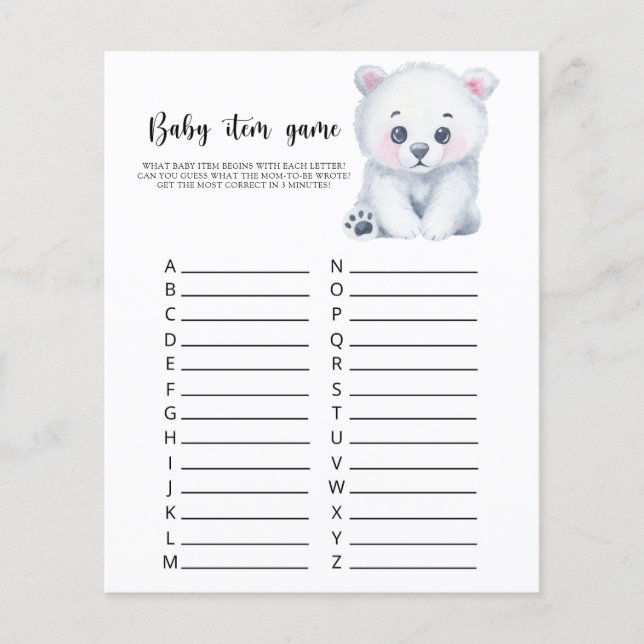 Polar Bär - Baby Item Game. Baby Shower Game (Vorderseite)