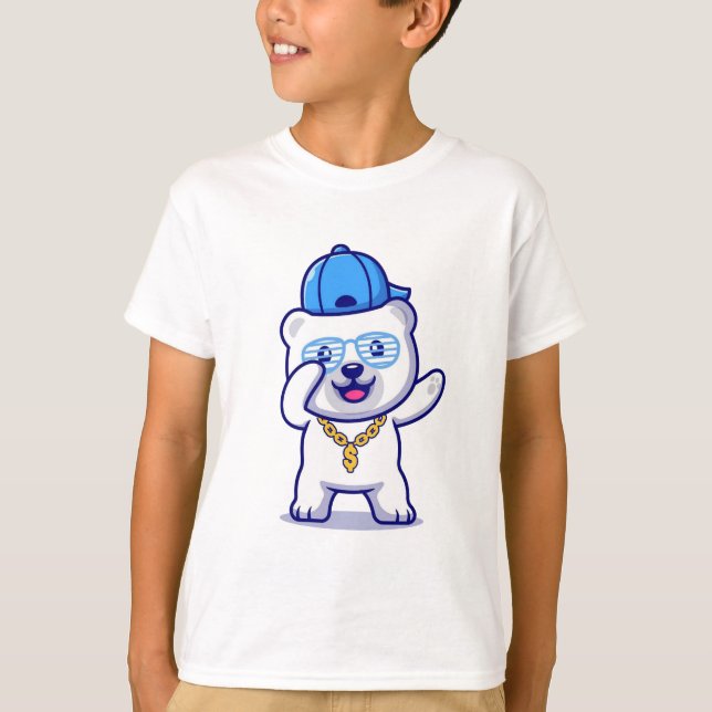 Polar-Bär-Cartoon mit Hut- und Goldkette T-Shirt (Vorderseite)